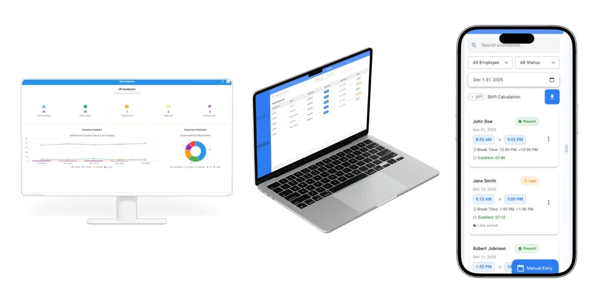 HR Management System Dashboard - Employee attendance and leave tracking interface