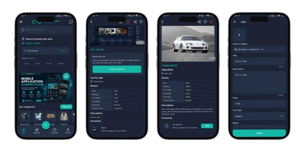 PACIFICLISTING app interface - classifieds platform homepage