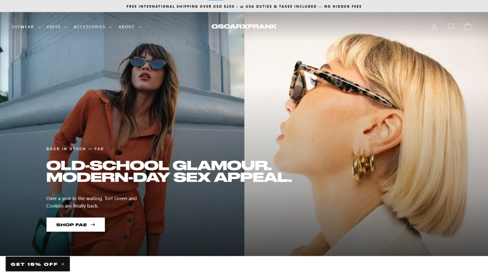 Oscar & Frank premium eyewear Shopify store built with modern design