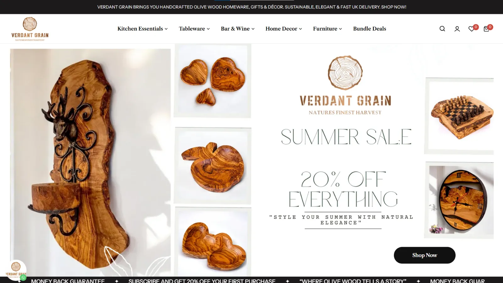 Verdant Grain olive wood Shopify store built with modern design