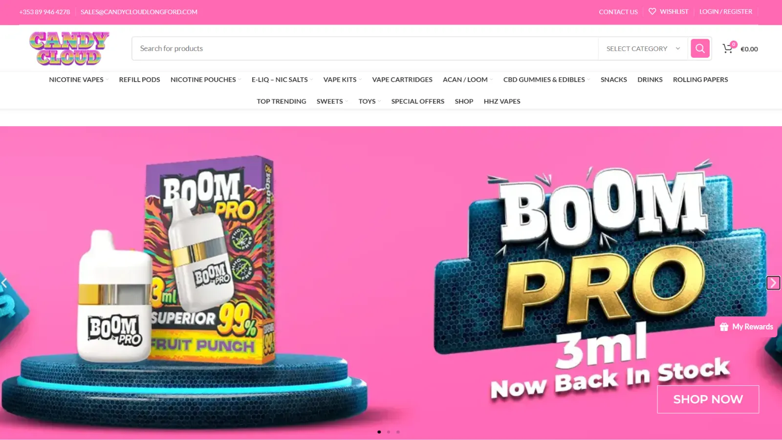 Candy Cloud Longford vape and candy store website built with WordPress and Elementor