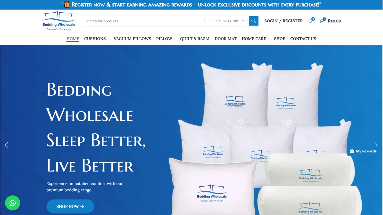 Bedding Wholesale premium bedding store website built with WordPress and Elementor