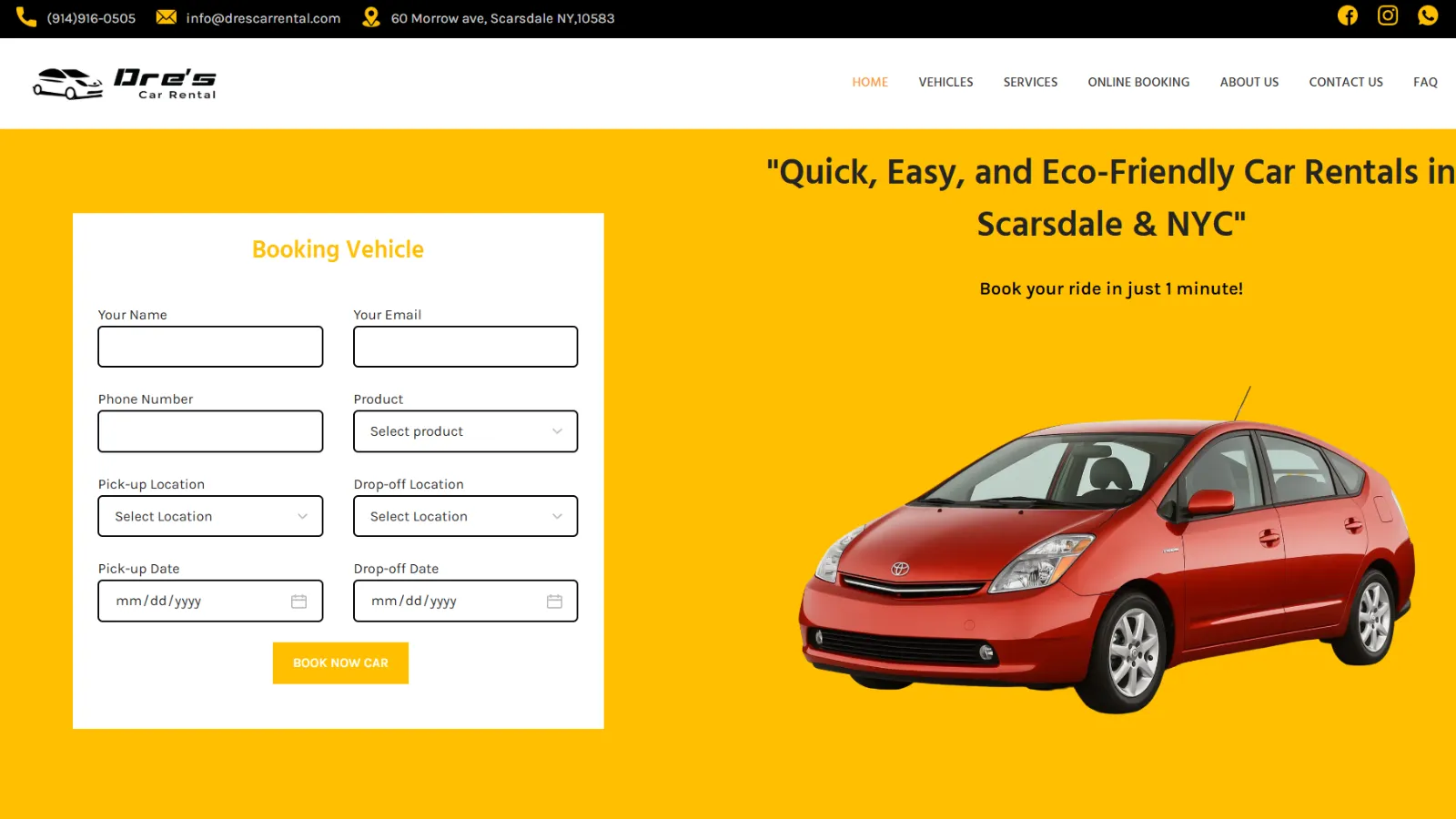 Dre’s Car Rental car booking website built with WordPress and Elementor