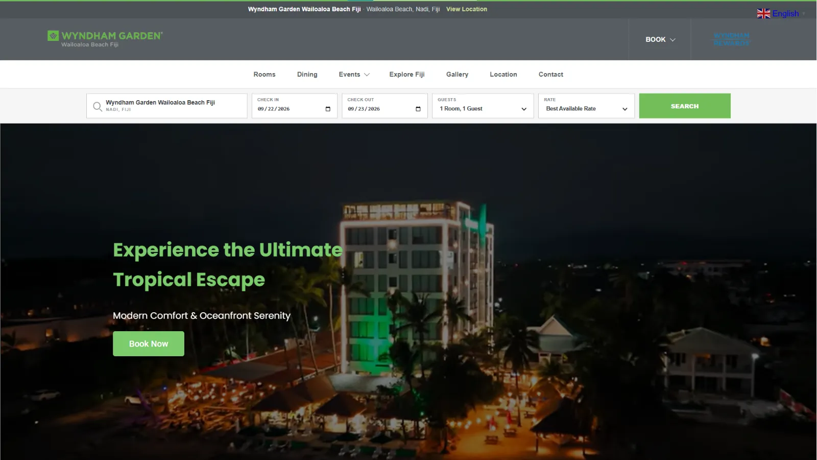 Wyndham Garden Wailoaloa Beach booking website built with WordPress and Elementor