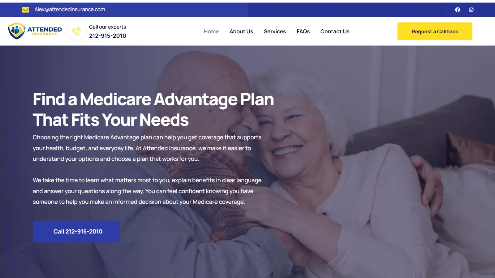 Attended Insurance agency website built with WordPress and Elementor