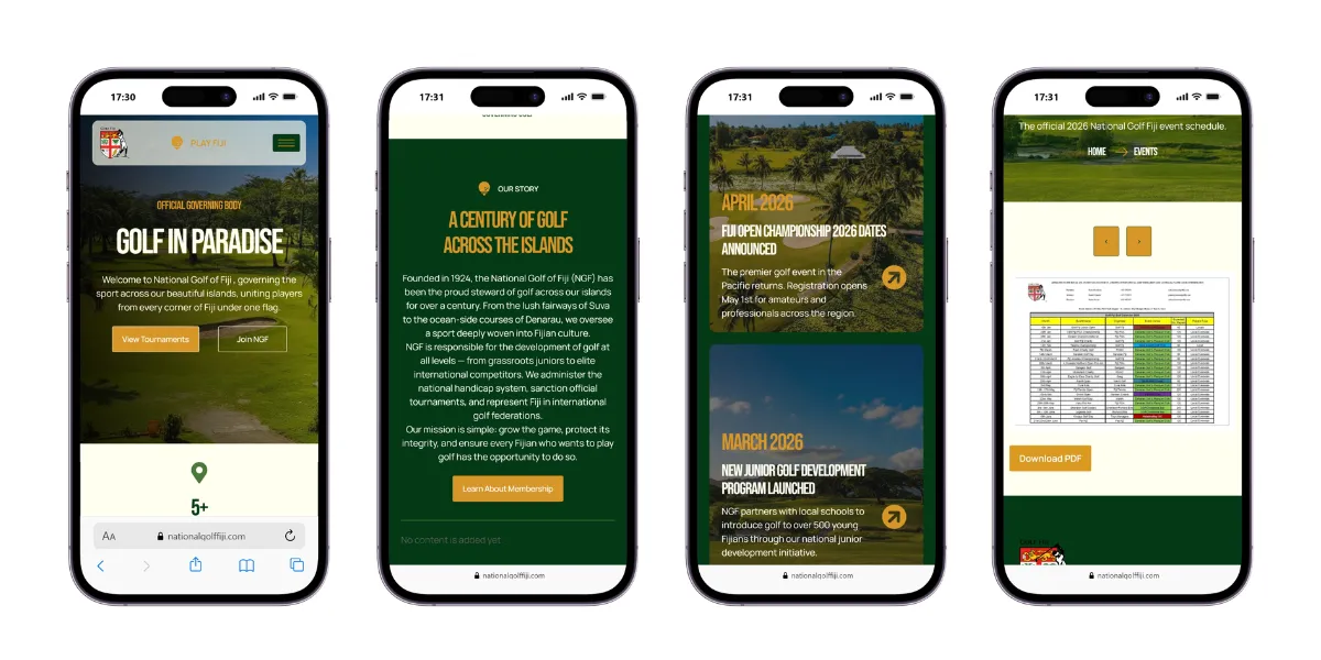 National Golf Fiji responsive mobile golf matches website view