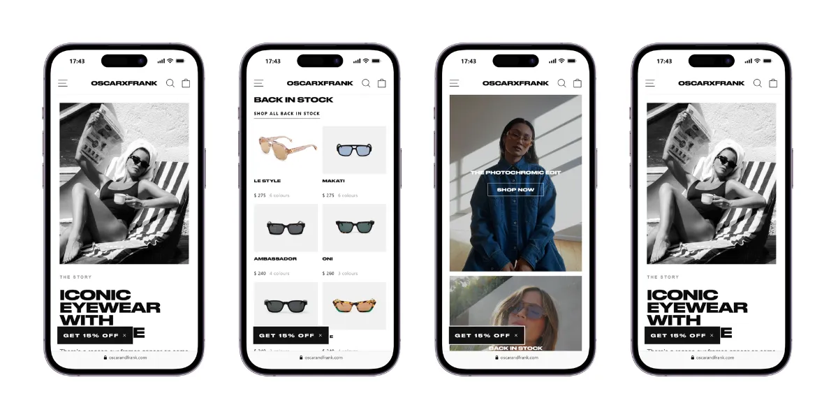 Oscar & Frank responsive mobile Shopify store view