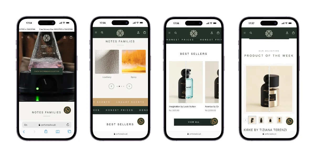 Perfume Plus responsive mobile Shopify store view